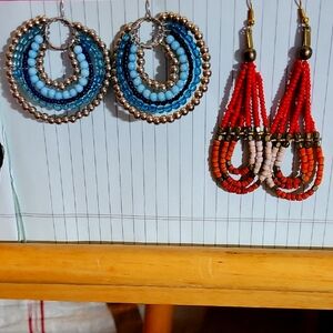 Elegant Beaded Hoop Earrings Set Boho Style